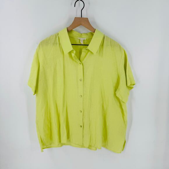 Eileen Fisher Tops - Eileen Fisher System Organic Linen Button-Front Shirt Citron Yellow Women’s XL